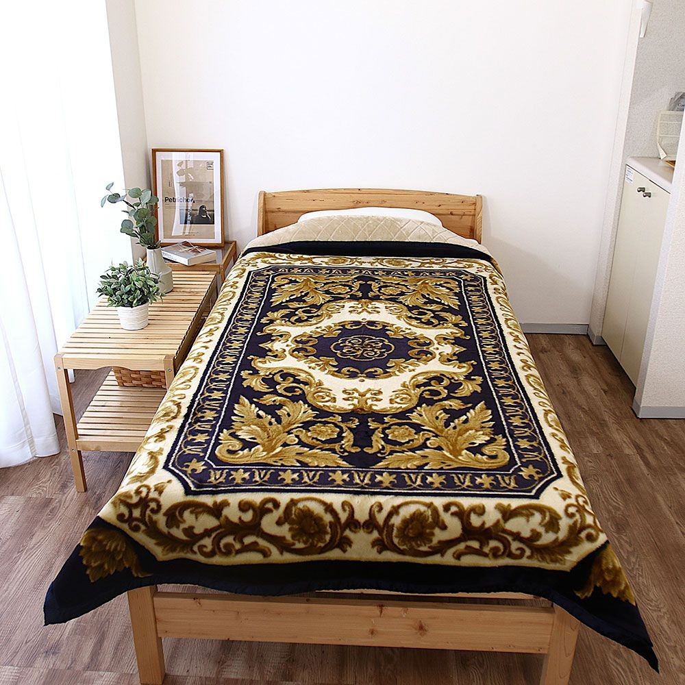 カシミアウール混入り　アクリル綿入り毛布(ルフラ)　１４０&times;２００ｃｍ　ネイビー, ネイビー, 140&times;200cm