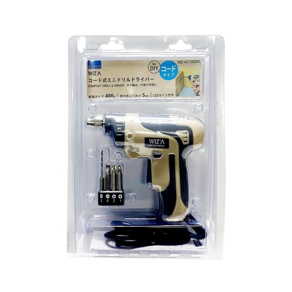 WIZ'A ウィザ コード式ミニドリルドライバー WZ-AC100DN, サンドベージュ, 45&times;150&times;133mm