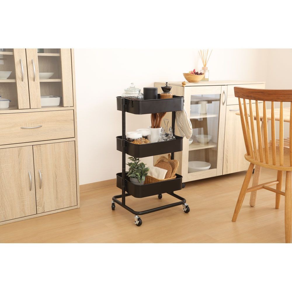 不二貿易 高さが調整できるワゴン　マルシェ　ブラック【メーカー直送・代引不可】, ブラック, 幅420mm&times;奥行360mm&times;高さ780mm