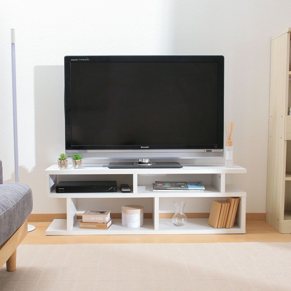 不二貿易 Ｓ字型ＴＶ台　１２０幅　オークＷＨ【メーカー直送・代引不可】, ホワイト, 幅1177mm×奥行295mm×高さ384mm