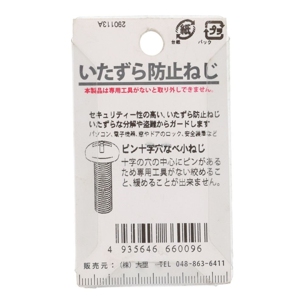 ピン十字ネジ　ナベ　５&times;２０ｍｍ, ねじ, 6個入り