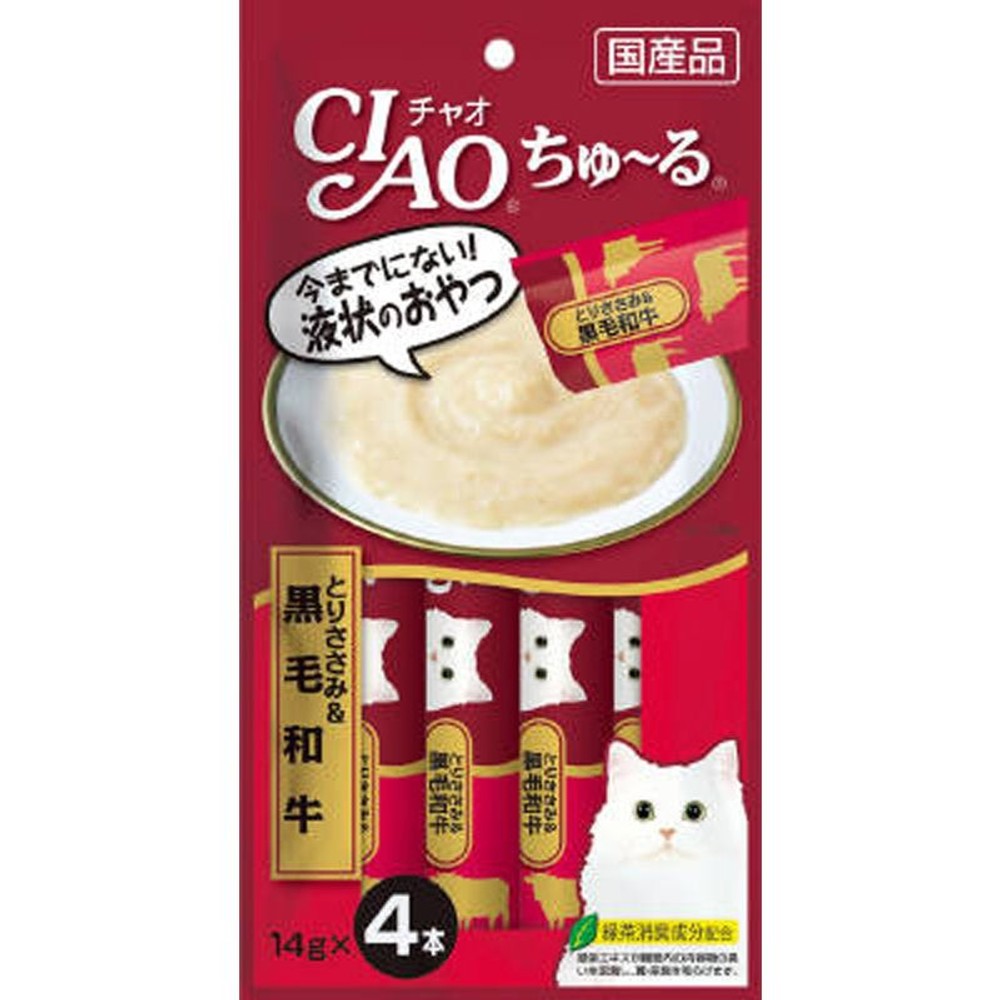 チャオ　ちゅーる　とりささみ＆黒毛和牛　14ｇＸ4, とりささみ&黒毛和牛, 14g&times;4本
