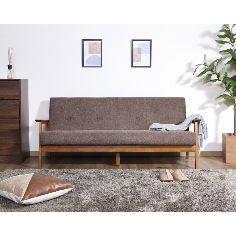 不二貿易 厚手ファブリックソファ　ミート　３Ｐ　ＢＲ【メーカー直送・代引不可】, ブラウン, 幅1660mm&times;奥行720mm&times;高さ700mm