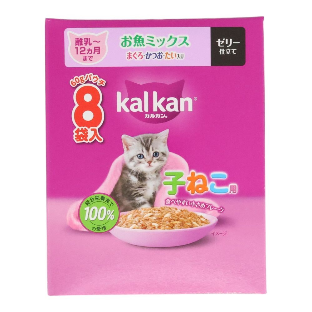 カルカンパウチ　子ねこ用　お魚Ｍ　まぐろ・かつお・たい  8袋入, 子ねこ用　お魚ミックス, 60g×8
