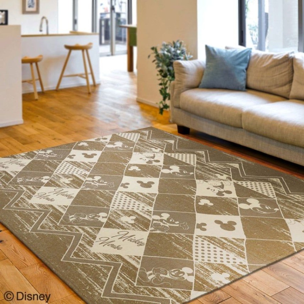 ラグ　ミッキーマウス／グランジ　ブラウン　185&times;185cm