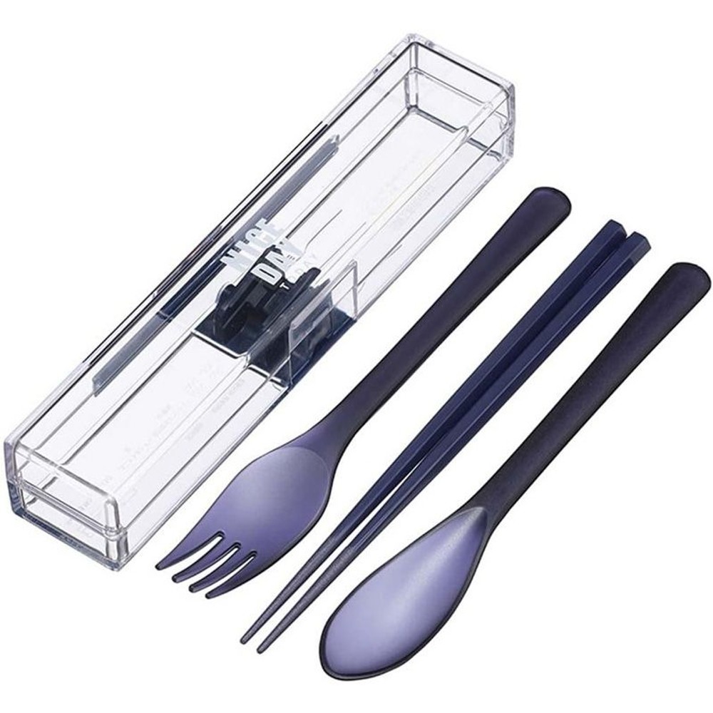 とっても強いケース 箸スプーンフォークセット18ｃｍ, ネイビー, トリオセット
