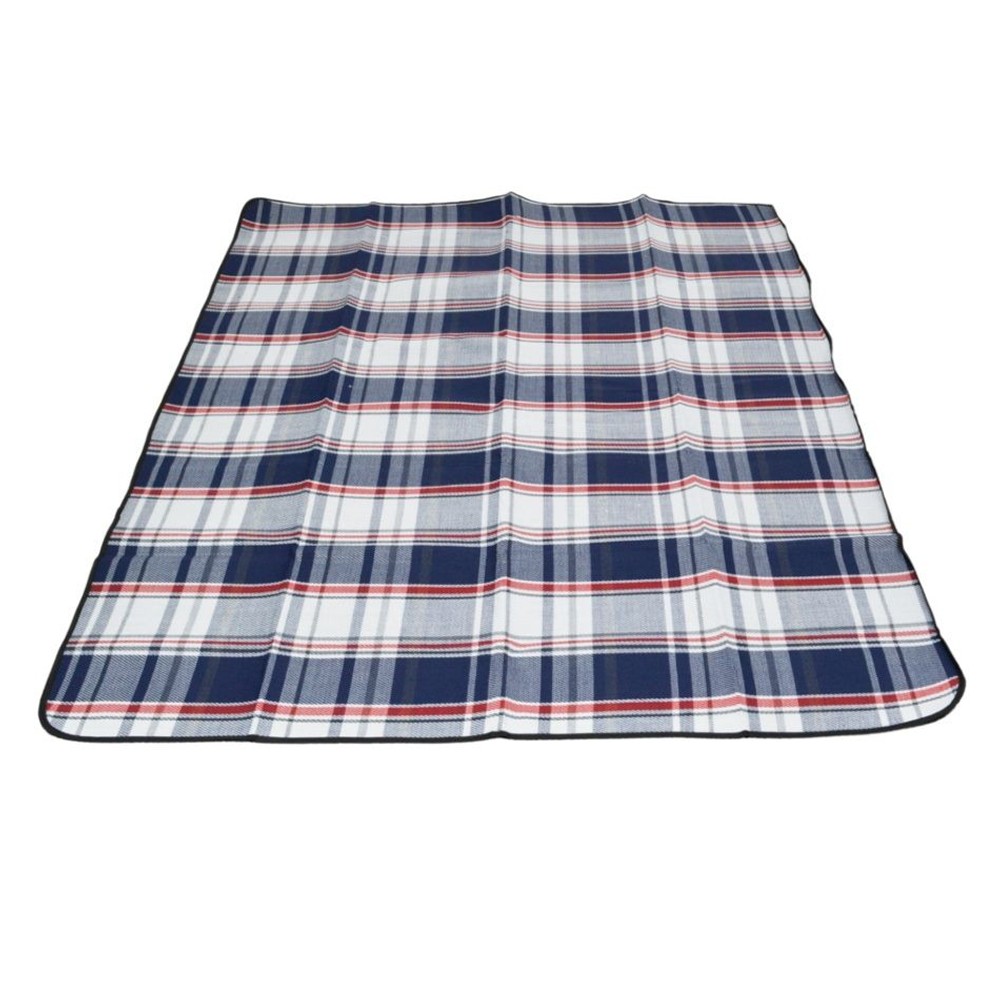 ●起毛　折りたたみレジャーシートＷチェック140&times;180ｃｍ, ブルー, 約620g