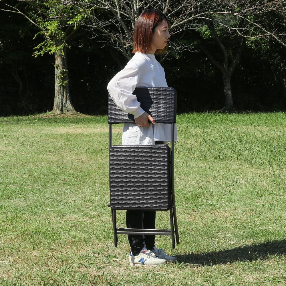 テーブル＆チェア　3点セット　ＢＫ　ラタン調【メーカー直送・代引不可】, ブラック, ラタン調