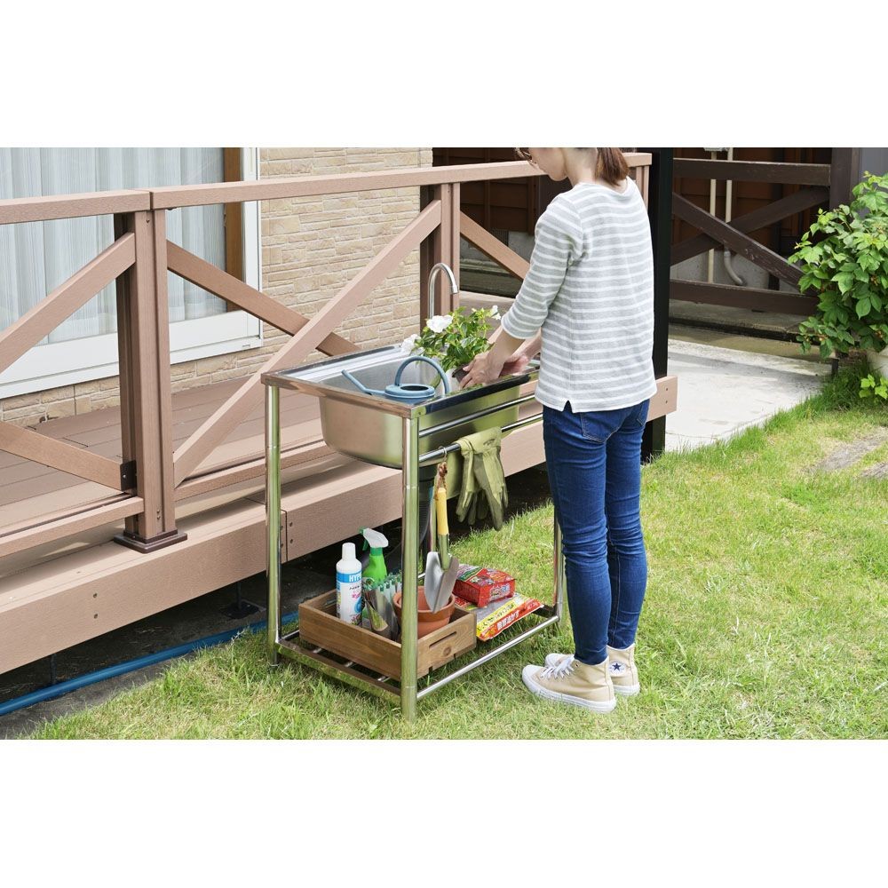 おそとキッチン ステンレス流し台  蛇口付【メーカー直送・代引不可】, ステンレス, 55cm幅