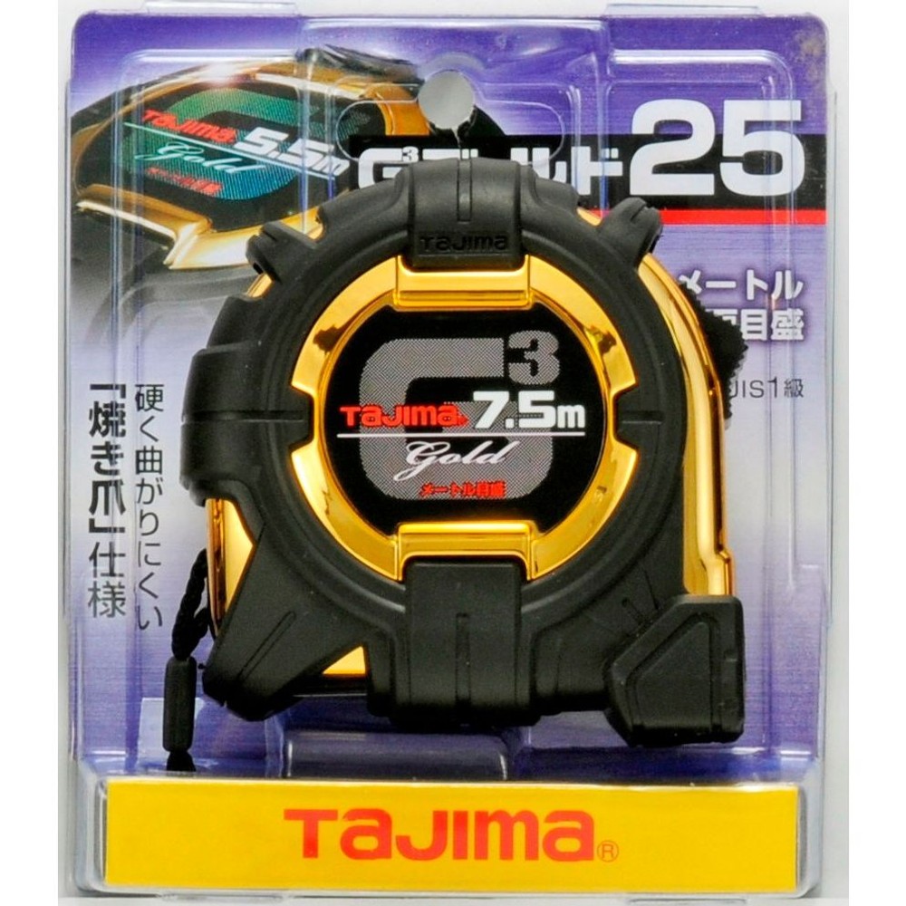 TAJIMA（タジマ）　G3ゴールド 25mm幅7.5m　G3GL25-75BL, ブラック/ゴールド, 7.5m