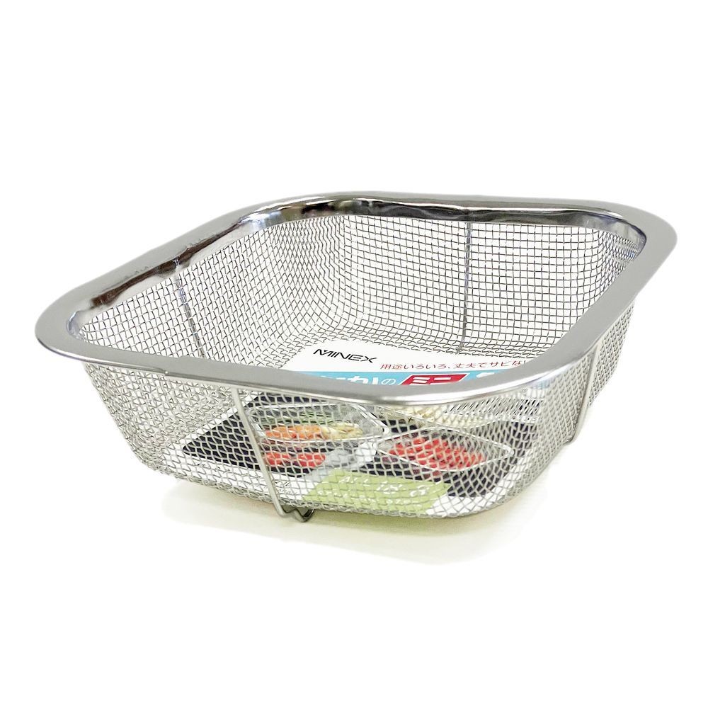 ミネックスメタル（MINEX METAL） ステンレス製　ミニ角ざる　浅型　１３ｃｍ V-415, ステンレス, 13.5cm