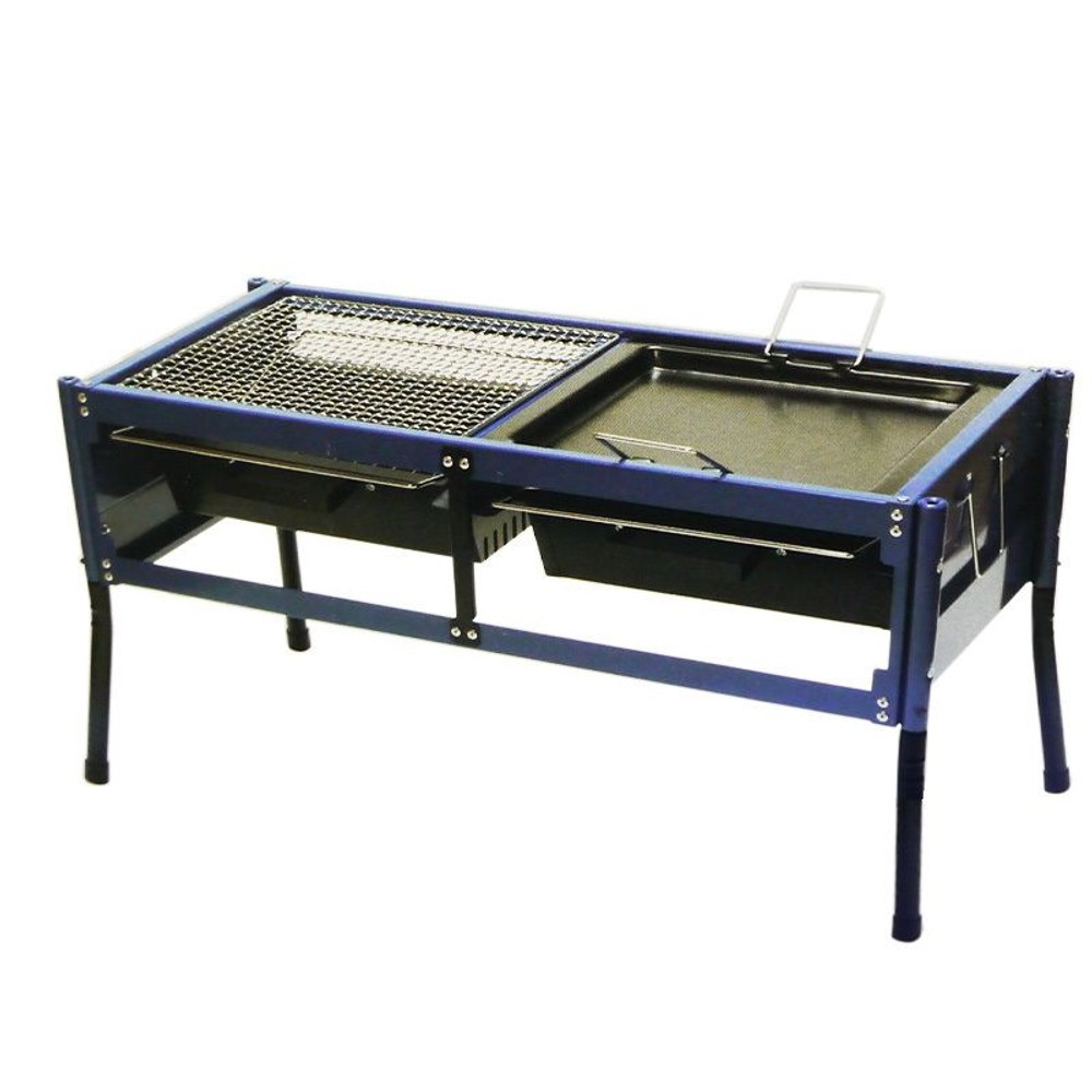 炭入れ簡単　ダブル焼き面コンロ　ＡＧ6320, ネイビー, 4〜8人用