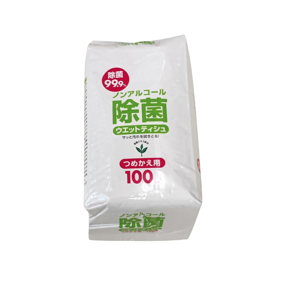 ノンアルコール除菌ウェット詰替100枚, ノンアルコールタイプ, 100枚入り
