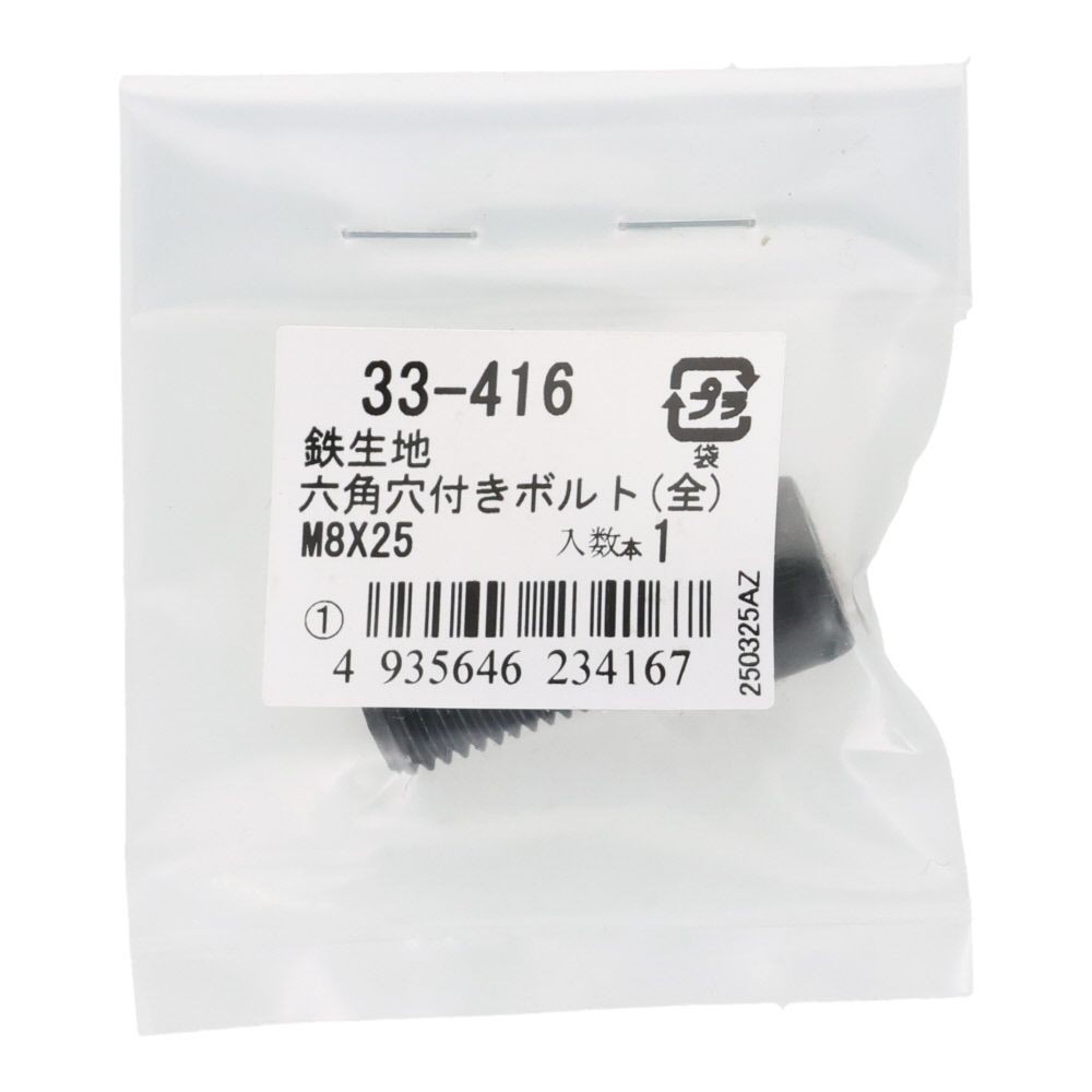 生地　六角穴付ボルト　Ｍ８&times;２５ｍｍ　１本入, ボルト, M8&times;25