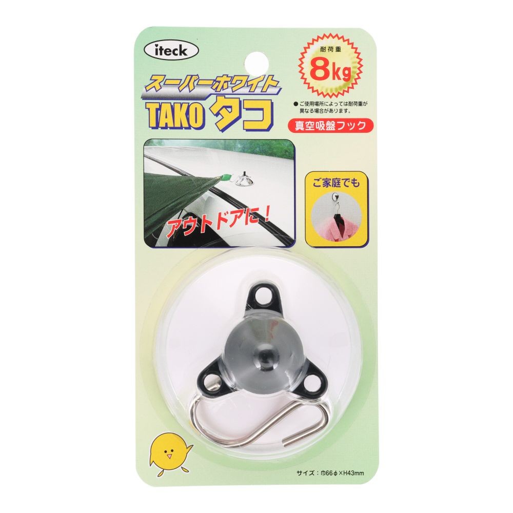 光 真空吸盤フック スーパータコ 白, ホワイト, 1個入り