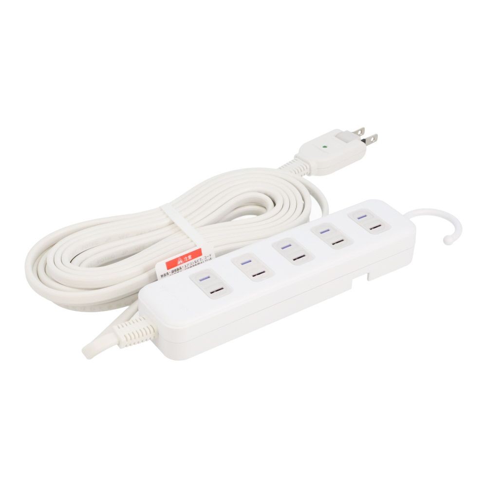 ウィザ WIZ'A フック付きマグネットタップ５個口 ５ｍ, ホワイト, 5.0m