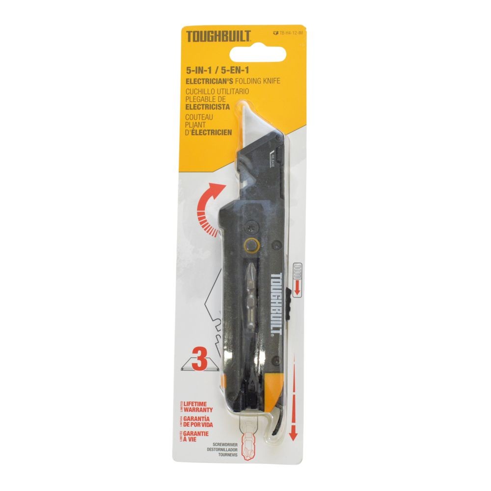 TOUGHBUILT（タフビルト）　5in1 電工用フォールディングユーティリティナイフ　TB-H4-12-IM , 黒, TB-H4-12-IM