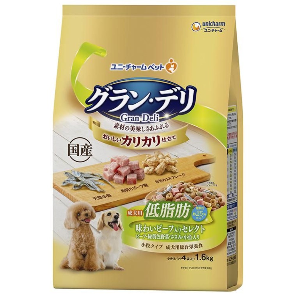ユニチャーム　グラン・デリカリカリ低脂肪ビーフ1．6ｋｇ, 成犬用低脂肪, 1.6kg