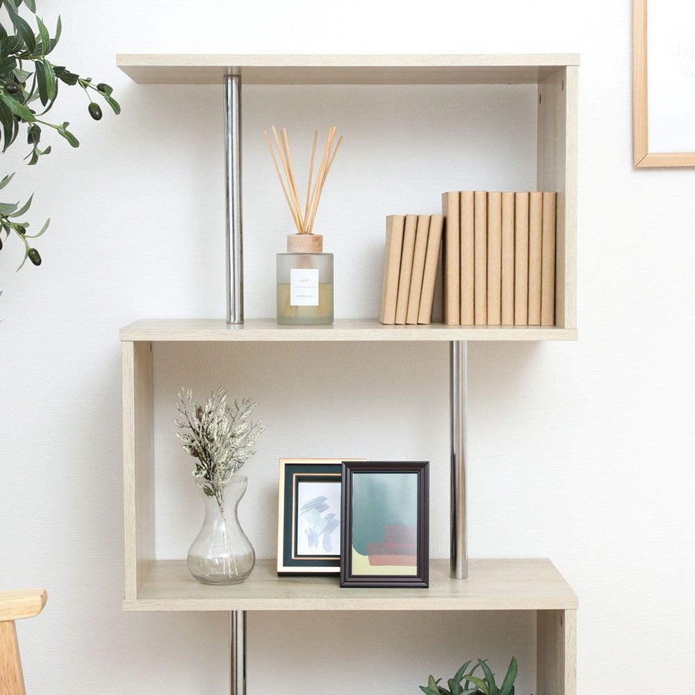 不二貿易 Ｓ字型ディスプレイラック３段　オーク【メーカー直送・代引不可】, オーク, 幅600mm&times;奥行290mm&times;高さ1086mm