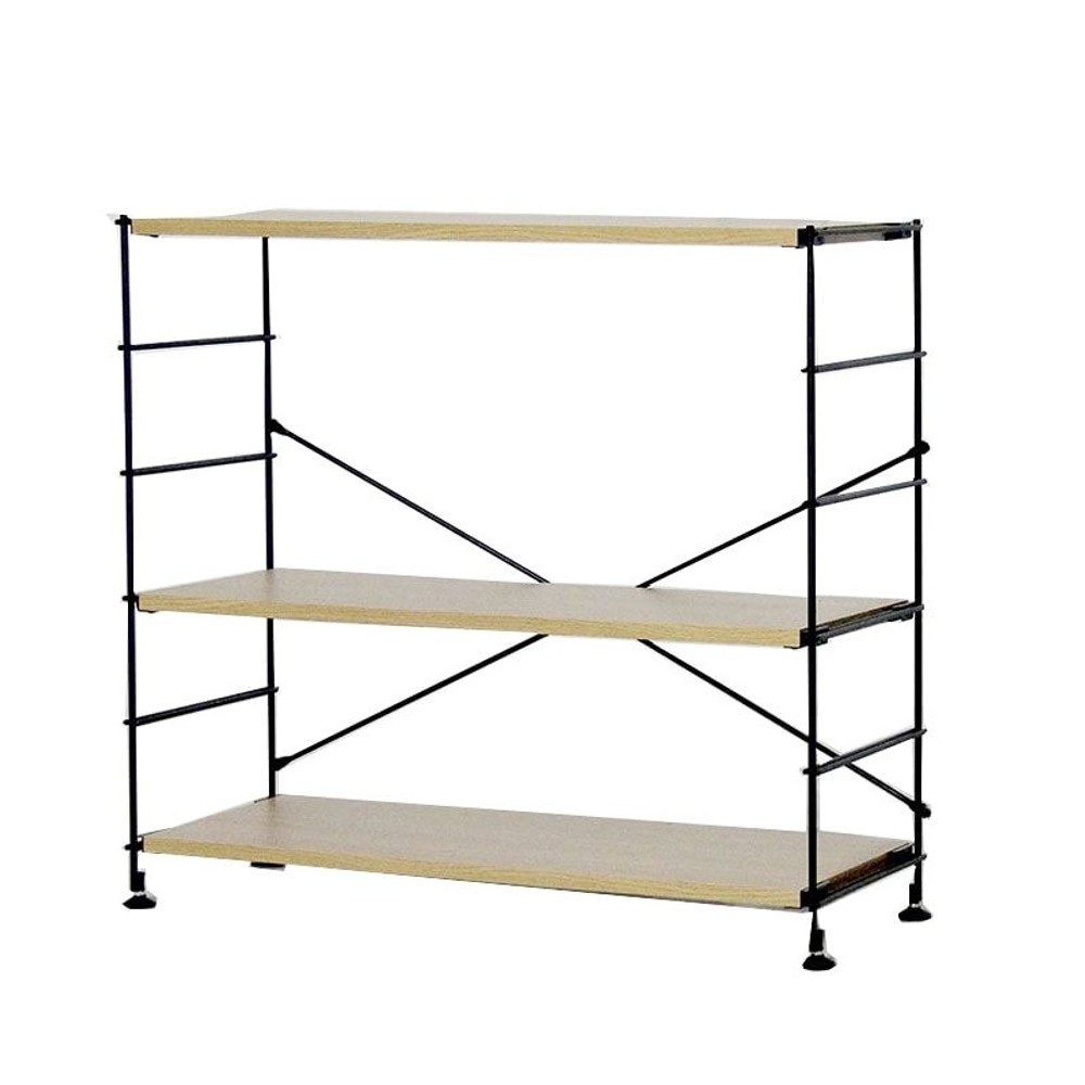 ワイヤーウッドシェルフ　ワイド　86ｃｍ幅, ブラック／ナチュラル（4段）, 4段