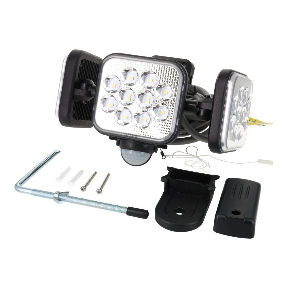 １４Ｗ３灯　フリーアーム式LEDセンサーライト　コンセント式　ＬＡー３０４２, 黒, LA-3042