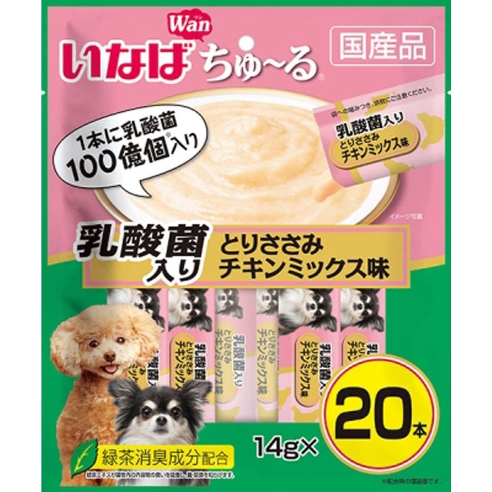 いなば ちゅ〜る 乳酸菌 とりささみ チキンミックス味 20本, チキンミックス味, 14g&times;20本