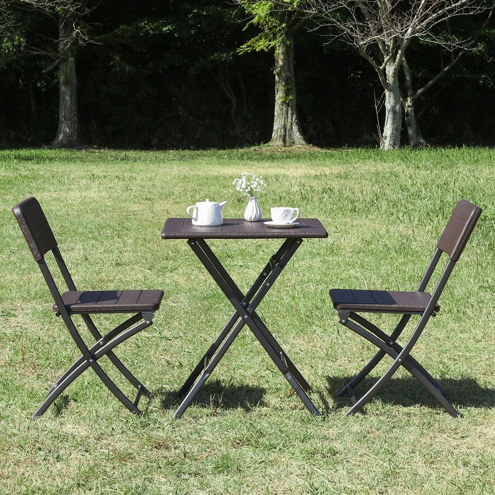 テーブル＆チェア　3点セット　ＢＲ　木目調【メーカー直送・代引不可】, ブラウン, 木目調