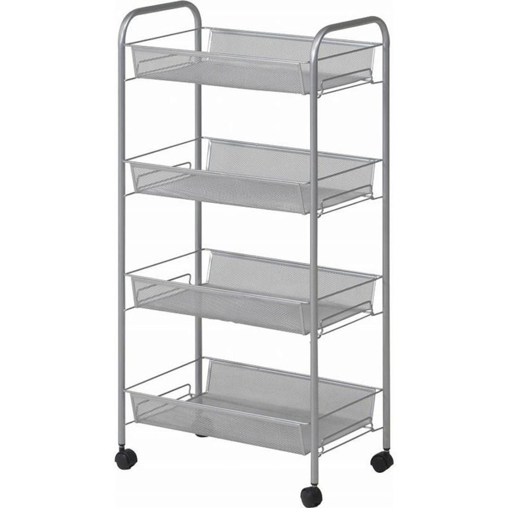 メッシュ　トローリー4段 【メーカー直送 代引不可】, シルバー, 4段
