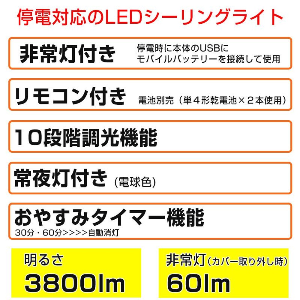 ヤザワ　停電シーリングライト8畳　ＣＥＬ08Ｄ05ＶＨ, その他カラー１, その他サイズ１
