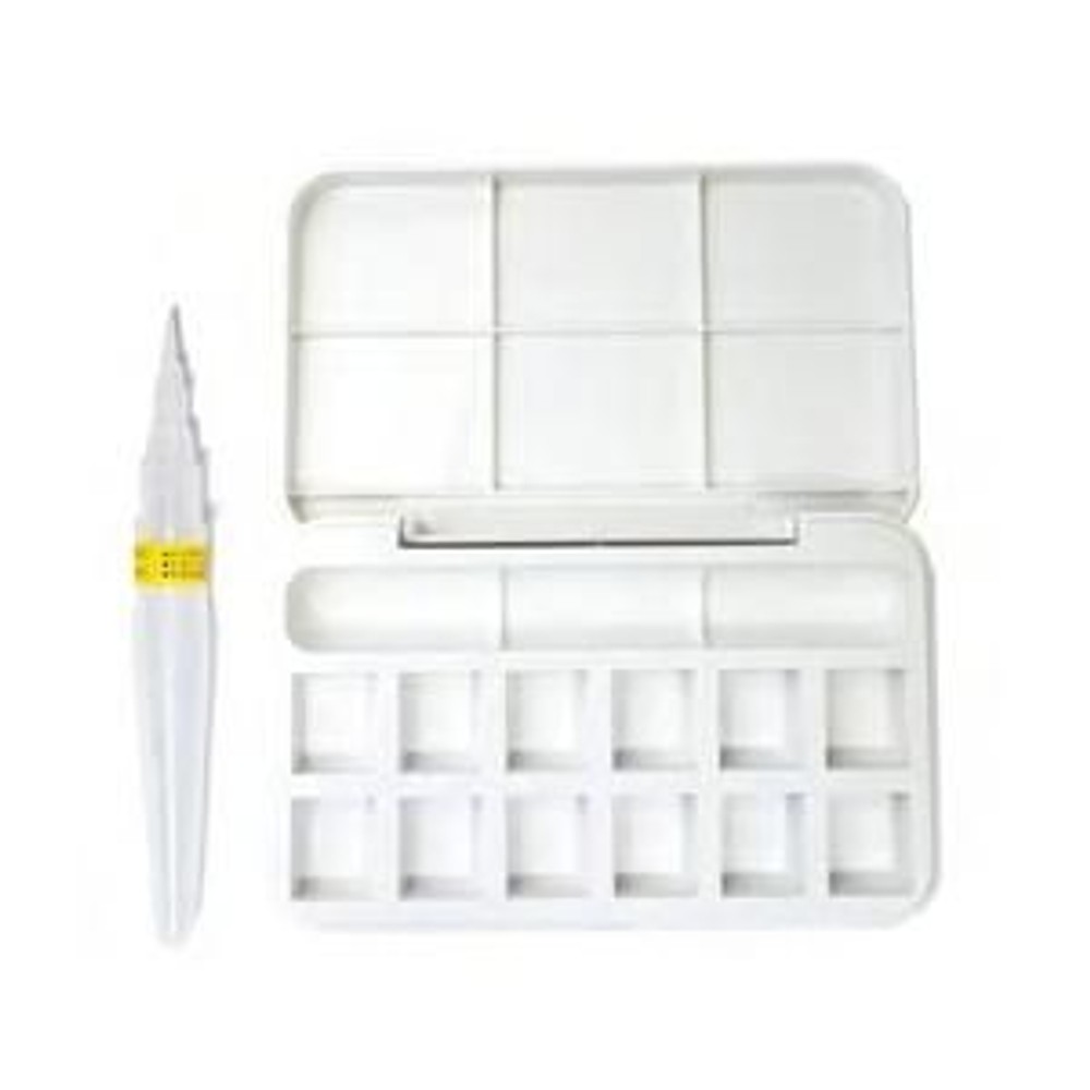 W&N ハーフパン 12C用空ケース＋水筆 18909011 ウィンザー＆ニュートン, W&N ハーフパン 12C用, 12C用空ケース＋水筆
