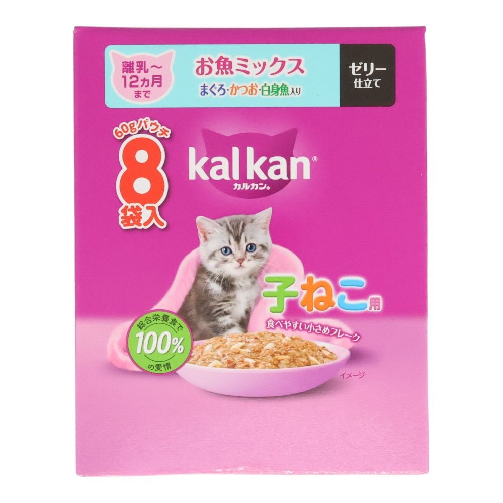 カルカンパウチ　子ねこ用　お魚Ｍ　まぐろ・かつお・白身魚  8袋入, 子ねこ用　お魚ミックス, 60g×8