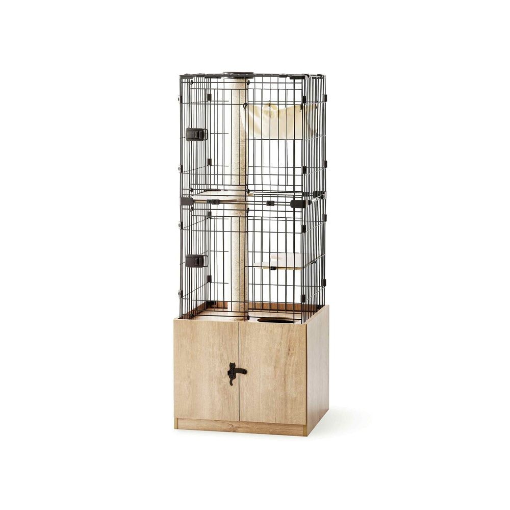 アイリスオーヤマ 隠れ家キャットランドケージ2段スリム PKC-600, マットブラウン, 幅580mm&times;奥行555mm&times;高さ1530mm