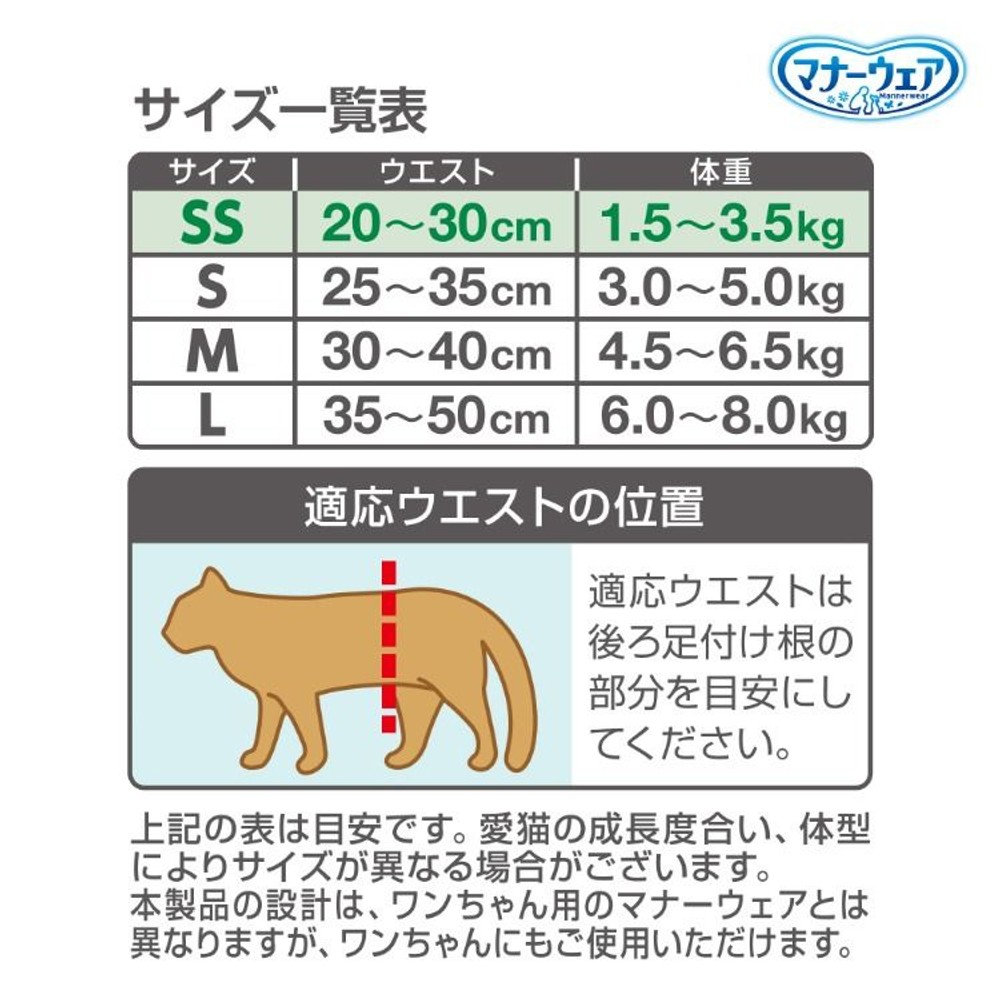ユニチャーム　マナーウェアねこ用　ＳＳ　40枚, 猫用おむつ, SSサイズ 40枚
