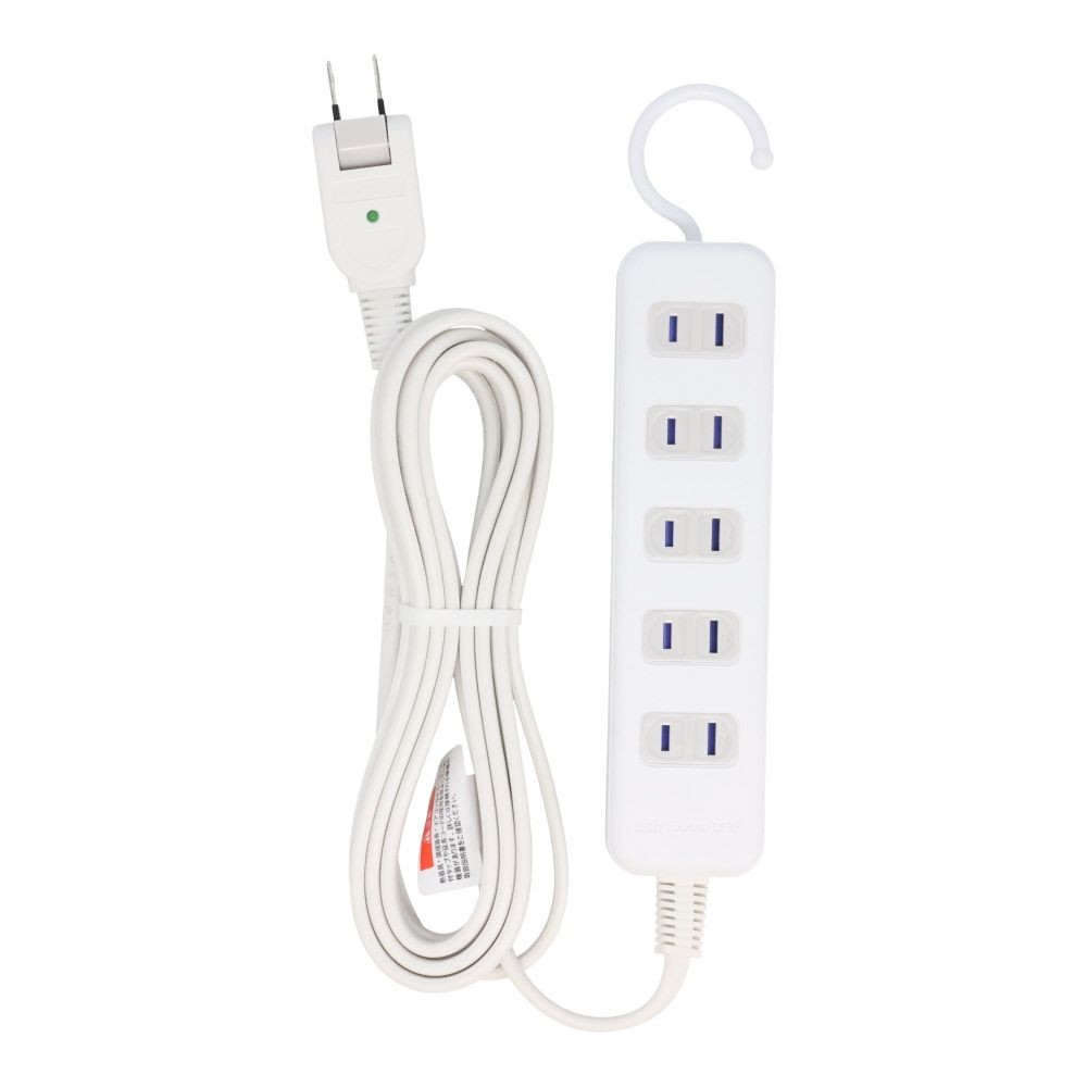 ウィザ WIZ'A フック付きマグネットタップ５個口 ３ｍ, ホワイト, 3.0m