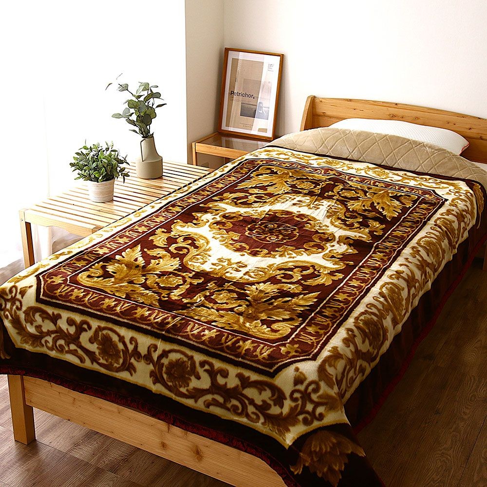 カシミアウール混入り　アクリル綿入り毛布(ルフラ)　１４０&times;２００ｃｍ　ワイン, ワイン, 140&times;200cm