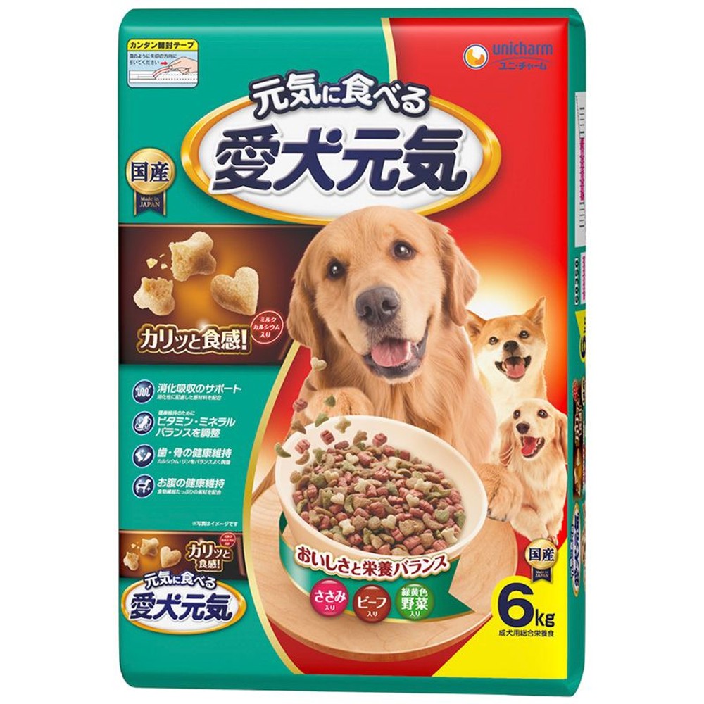 愛犬元気　ささみ・ビーフ・緑黄色野菜入り　6．0ｋｇ, ささみ・ビーフ・野菜, 6.0kg