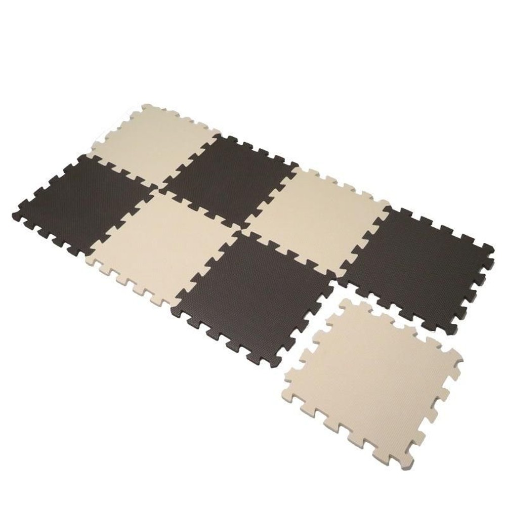 つなげるソフトマット　8枚組, ブラウンＸアイボリー, 32cm