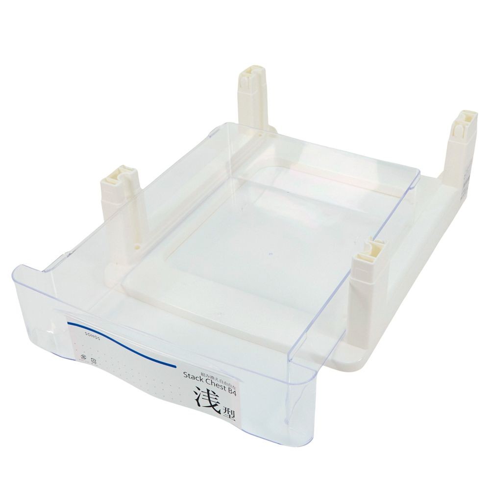 Ｂ4書類ケース　引き出しパーツ　浅型1段（連結パーツ）, ホワイト, 連結パーツ