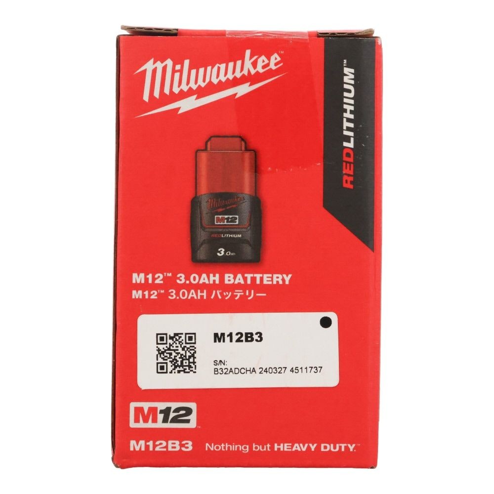 Milwaukee M12 3.0Ah バッテリー, 3.0Ah, 12V