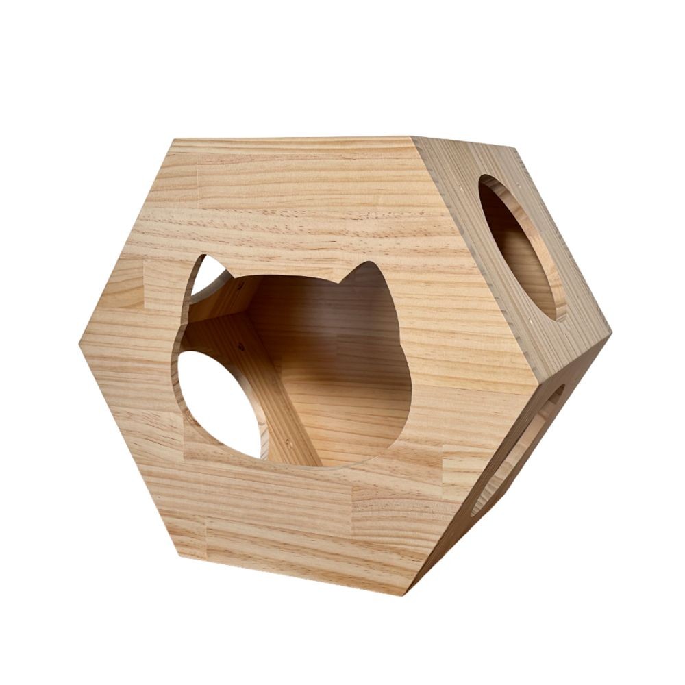 キャットハウス/ヘキサゴン　窓付き, ナチュラル, ヘキサゴン 窓付き