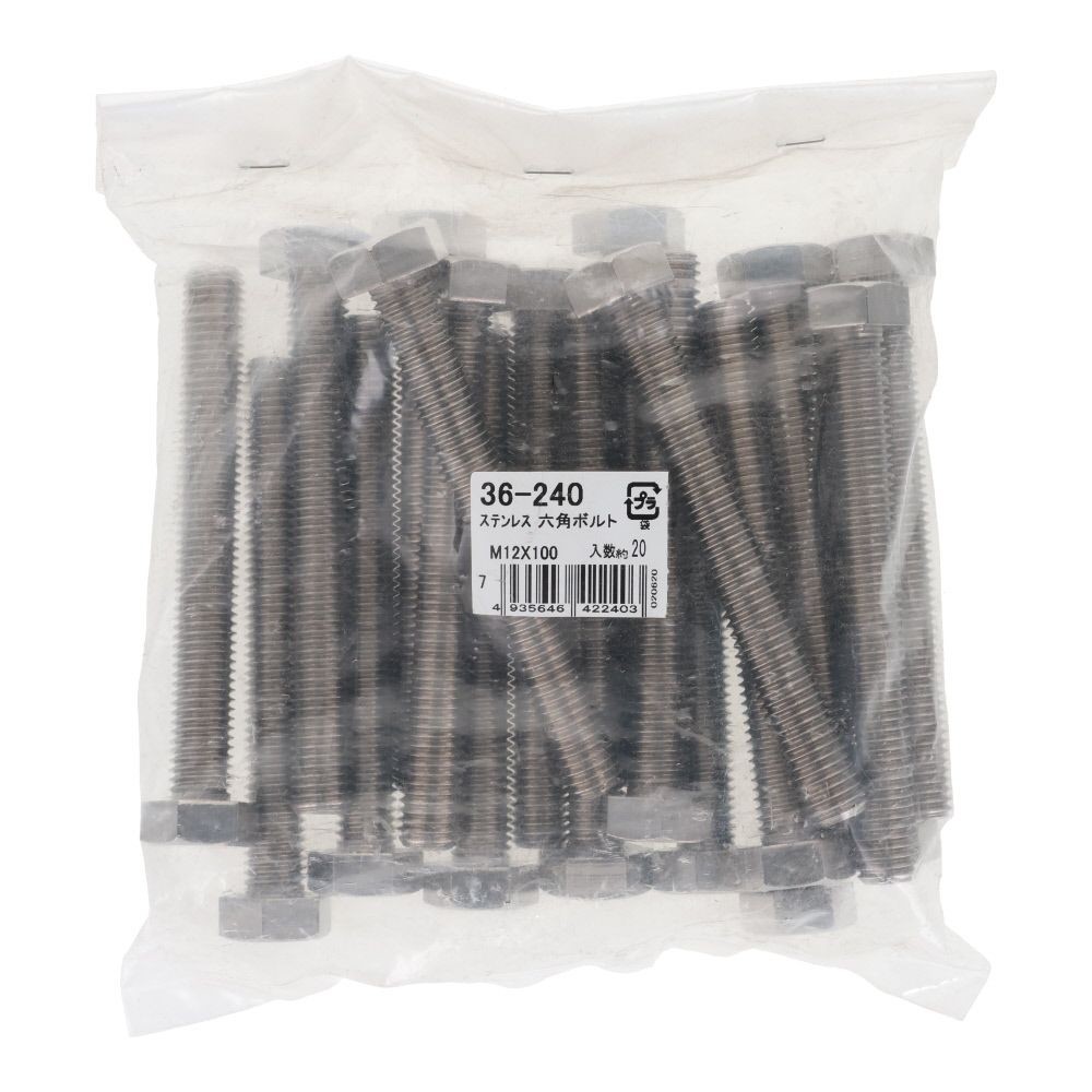 ステンレス　六角ボルト　Ｍ１２&times;１００　２０入, ボルト, M12&times;100