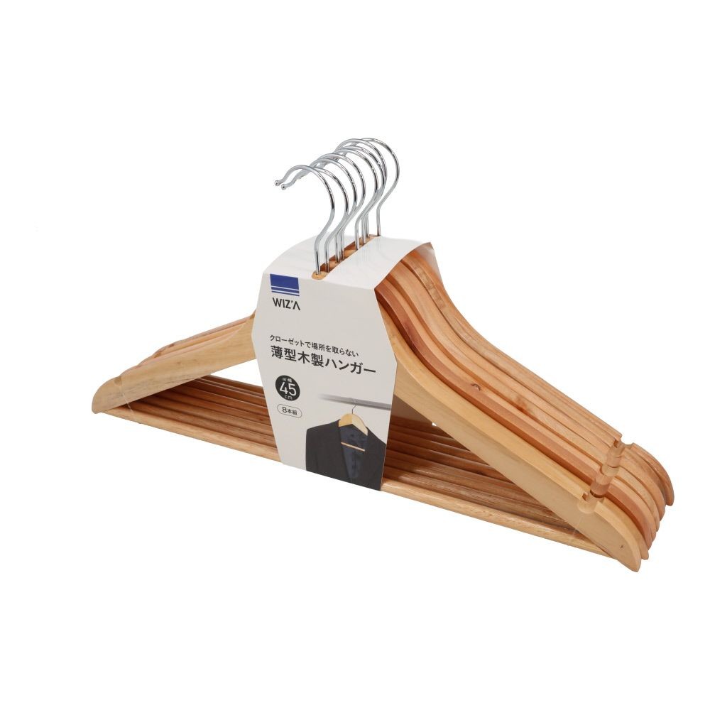 クローゼットで場所を取らない薄型木製ハンガー8本組, 木製, 8本組