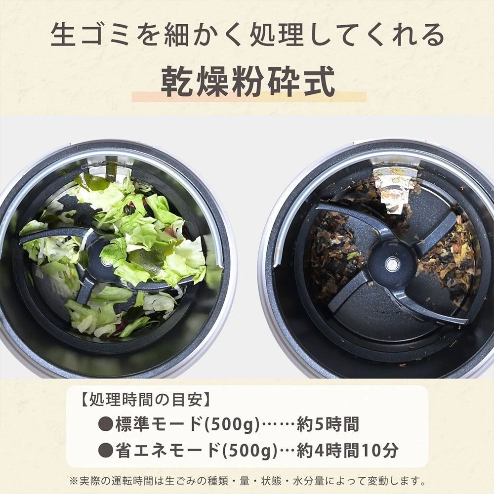生ごみ処理機 生ごみ乾燥機 (乾燥 粉砕 脱臭 ニオイ軽減) 静音設計 2.6L コンパクト, ホワイト, 2.6L