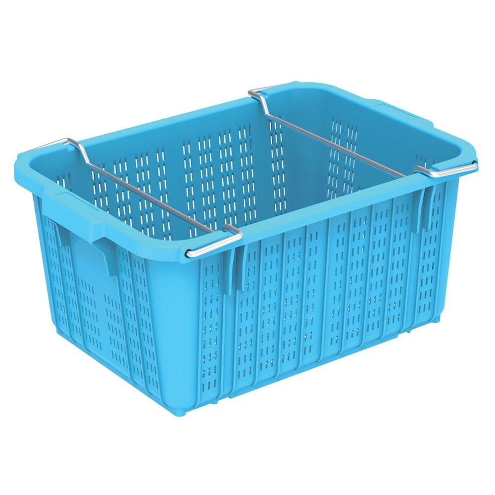 サンコー サンテナー A#45-2 ハンドル付 メッキ  ライトブルー 104105-01 &times;10個セット【メーカー直送・代引不可】【法人限定】, ライトブルー, 10P