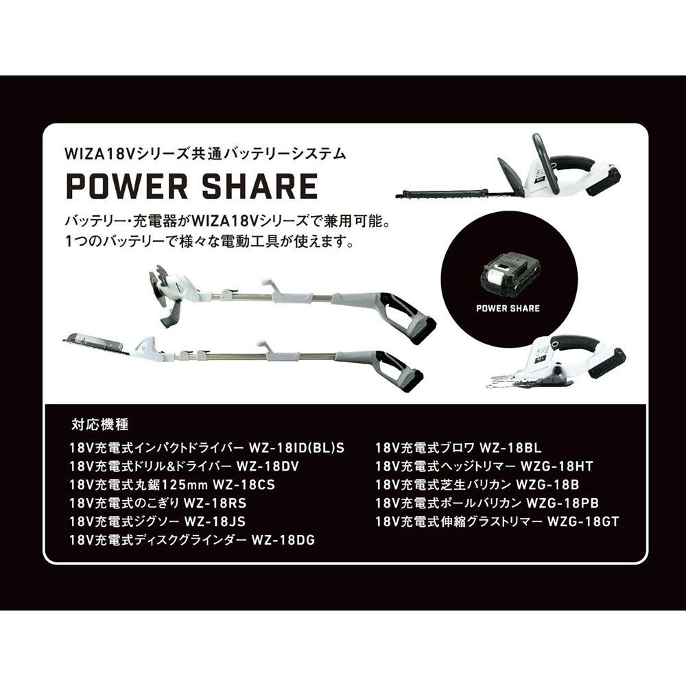 ウイザ WIZ'A ハンディチェーンソーセット, ホワイト＋ブラック, バッテリー・充電器セット
