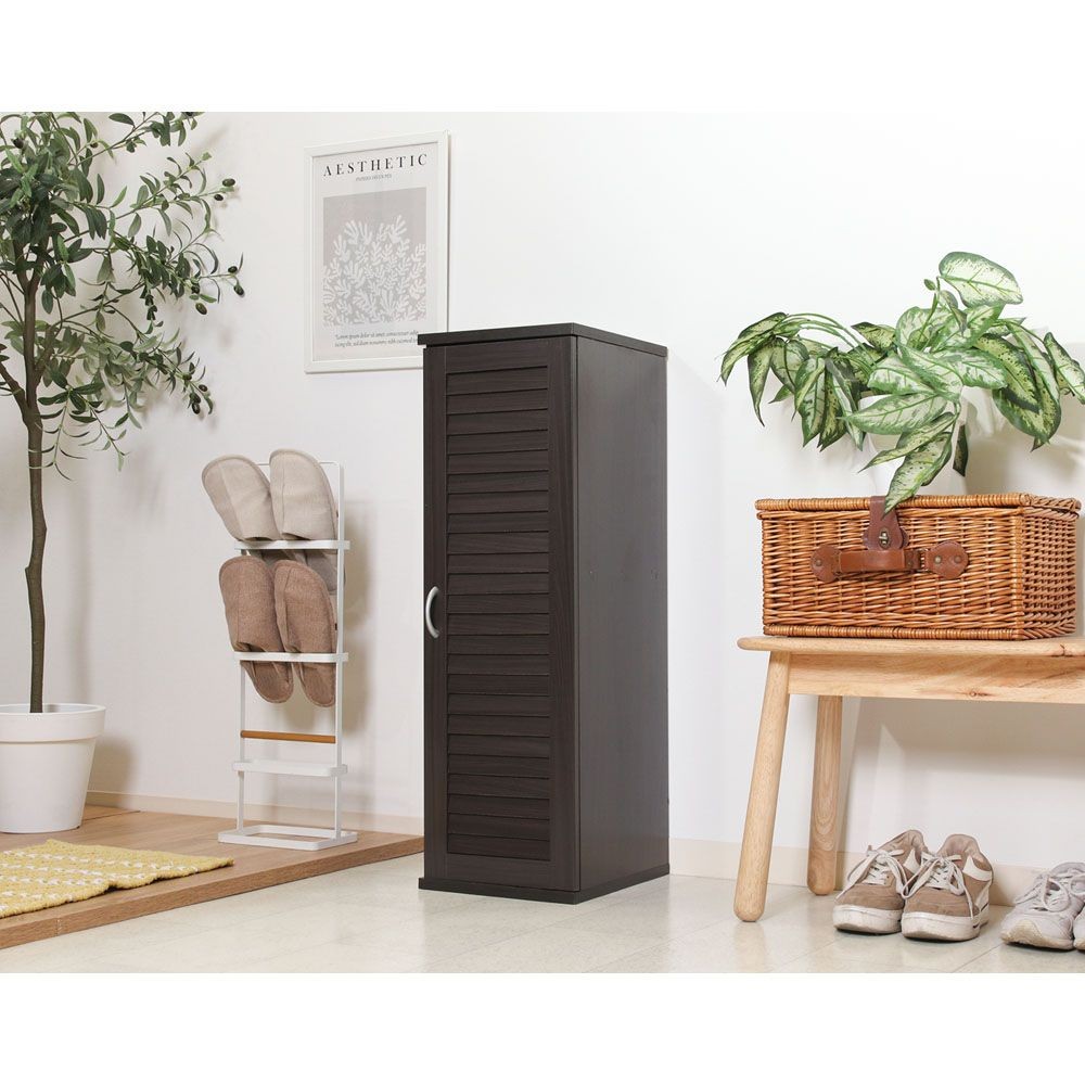 不二貿易 スリムシューズボックス　ルーバー扉　ＢＲ【メーカー直送・代引不可】, ブラウン, 幅287mm×奥行330mm×高さ900mm