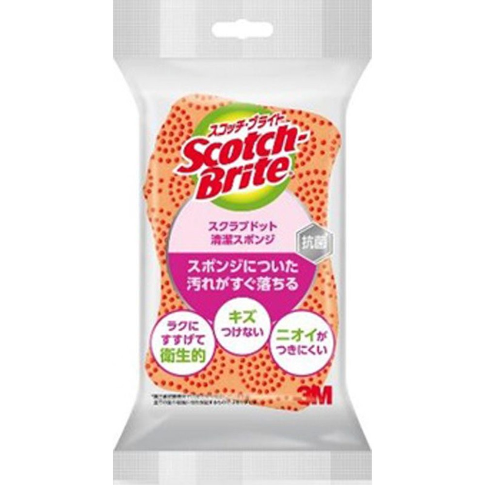 3Ｍ　スクラブドット　清潔スポンジ, オレンジ, 1個入り
