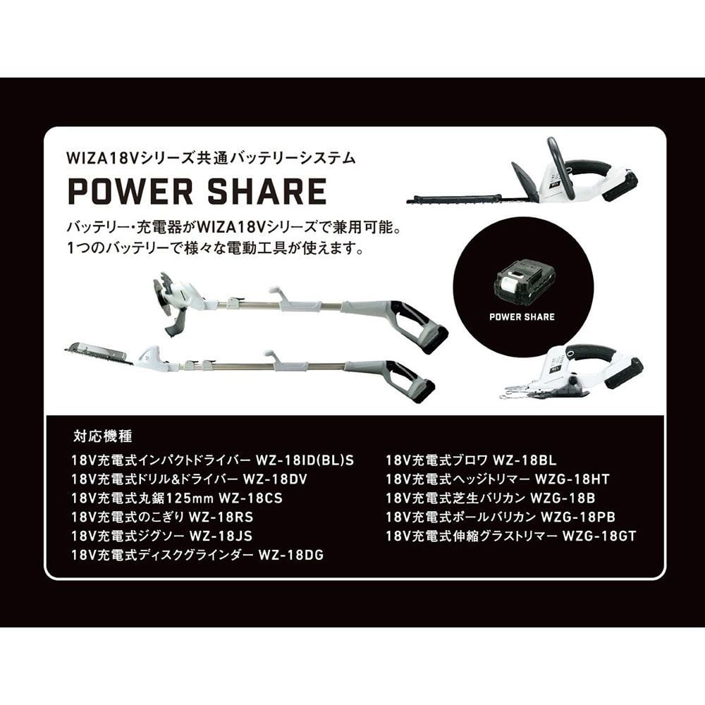ウイザ WIZ'A ハンディチェーンソーセット, ホワイト＋ブラック, バッテリー・充電器セット
