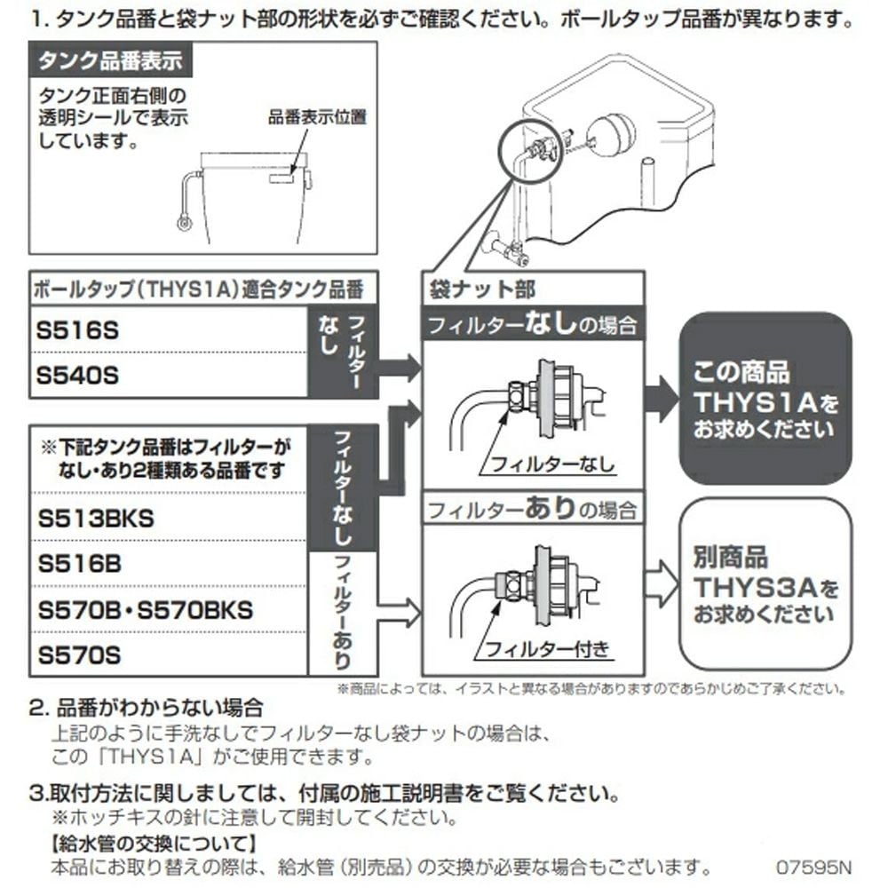 TOTO ボールタップ THYS1A, ホワイト, THYS1A
