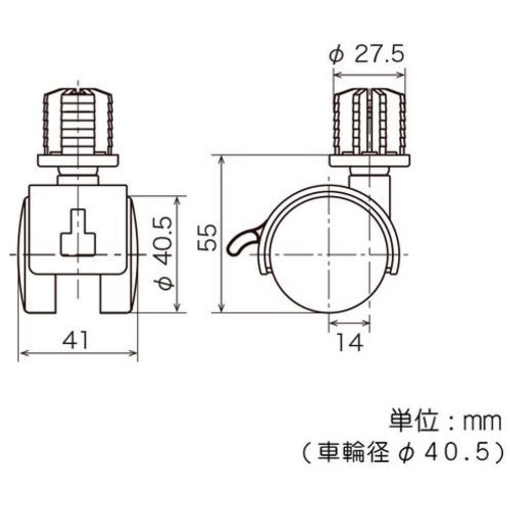 YAZAKI 矢崎化工 イレクター専用キャスター 40&Phi; JC-40SA ST, ブラック, JC-40SA ST